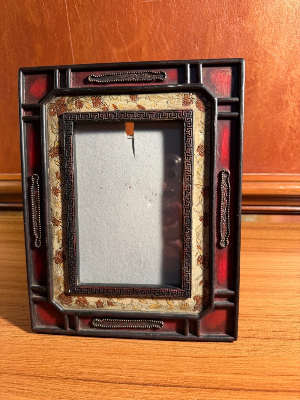 Vintage Moroccan Style 4x6 Picture Frame Ornate Red Gold Inlay Tabletop Boho